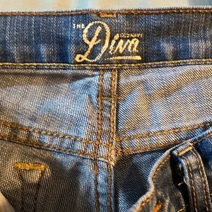 Distressed straight legged jeans